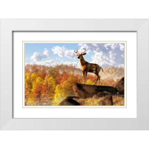 Buck Over Autumn Valley White Modern Wood Framed Art Print with Double Matting by Eskridge, Daniel