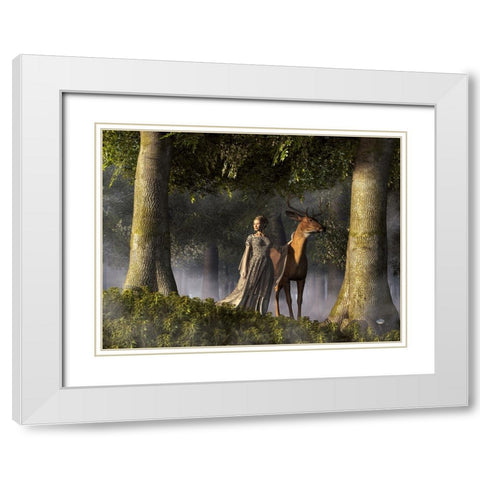 Elf And Buck White Modern Wood Framed Art Print with Double Matting by Eskridge, Daniel
