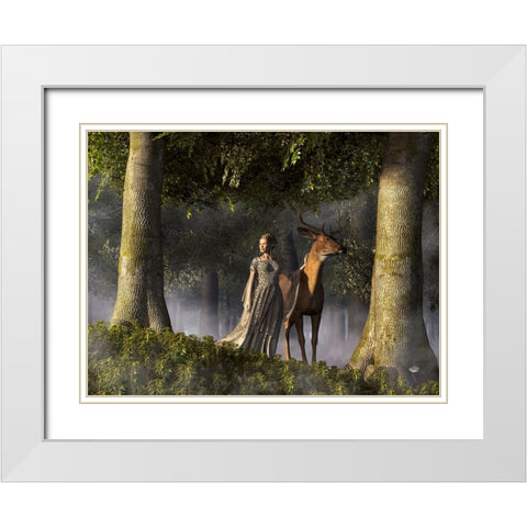 Elf And Buck White Modern Wood Framed Art Print with Double Matting by Eskridge, Daniel