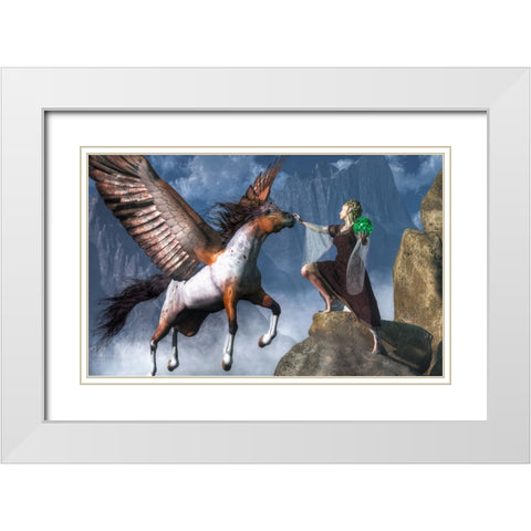 Elf Summoning A Pegasus White Modern Wood Framed Art Print with Double Matting by Eskridge, Daniel