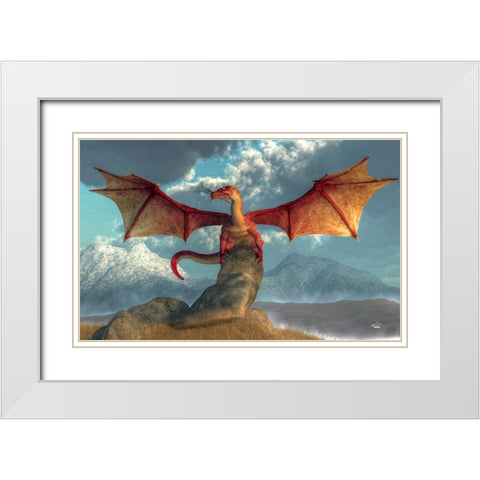 Fire Dragon White Modern Wood Framed Art Print with Double Matting by Eskridge, Daniel