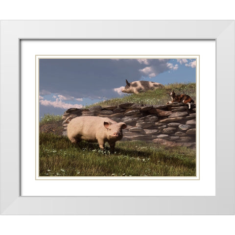 Free Range Pigs White Modern Wood Framed Art Print with Double Matting by Eskridge, Daniel