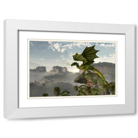 Green Dragon White Modern Wood Framed Art Print with Double Matting by Eskridge, Daniel