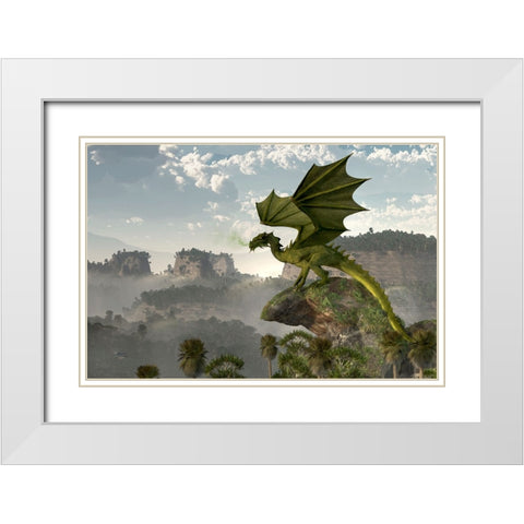 Green Dragon White Modern Wood Framed Art Print with Double Matting by Eskridge, Daniel