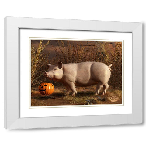Halloween Pig White Modern Wood Framed Art Print with Double Matting by Eskridge, Daniel