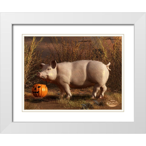 Halloween Pig White Modern Wood Framed Art Print with Double Matting by Eskridge, Daniel