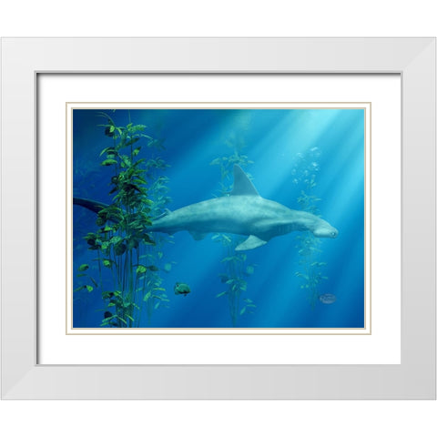 Hammer Head Among The Seaweed White Modern Wood Framed Art Print with Double Matting by Eskridge, Daniel