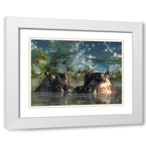 Hippos Coming To Get You White Modern Wood Framed Art Print with Double Matting by Eskridge, Daniel
