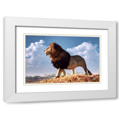 Impressionist Lion White Modern Wood Framed Art Print with Double Matting by Eskridge, Daniel