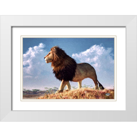 Impressionist Lion White Modern Wood Framed Art Print with Double Matting by Eskridge, Daniel