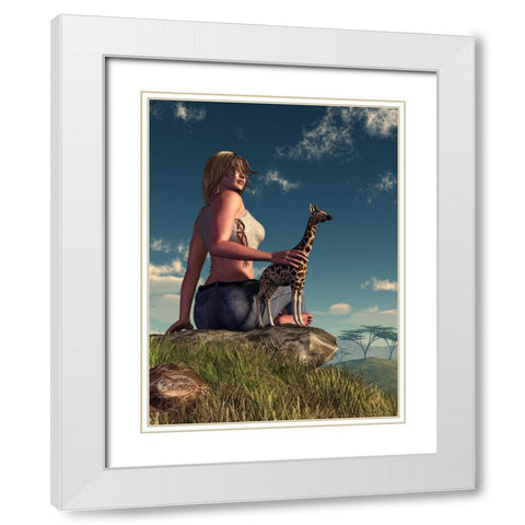 Miniature Giraffe White Modern Wood Framed Art Print with Double Matting by Eskridge, Daniel