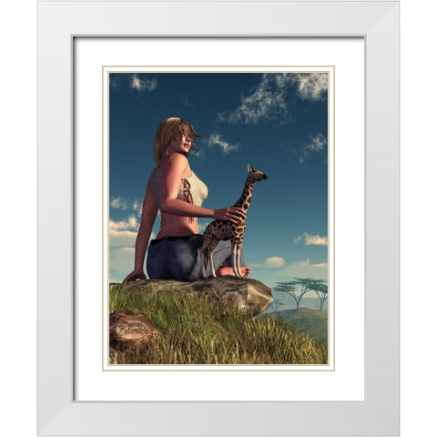 Miniature Giraffe White Modern Wood Framed Art Print with Double Matting by Eskridge, Daniel