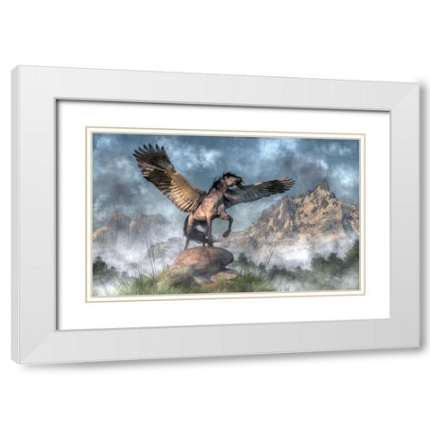 Pegasus White Modern Wood Framed Art Print with Double Matting by Eskridge, Daniel