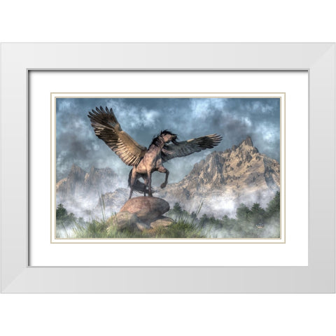 Pegasus White Modern Wood Framed Art Print with Double Matting by Eskridge, Daniel