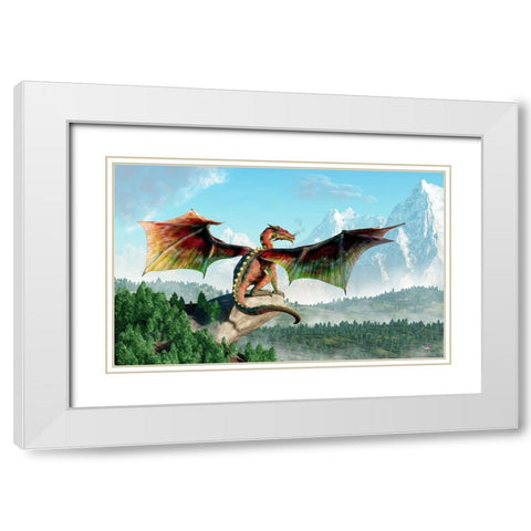 Perched Dragon White Modern Wood Framed Art Print with Double Matting by Eskridge, Daniel