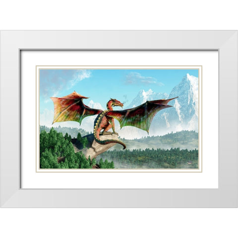 Perched Dragon White Modern Wood Framed Art Print with Double Matting by Eskridge, Daniel