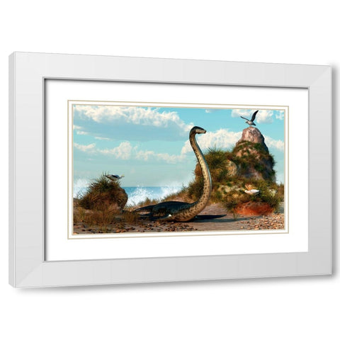 Sea Monster On The Beach White Modern Wood Framed Art Print with Double Matting by Eskridge, Daniel