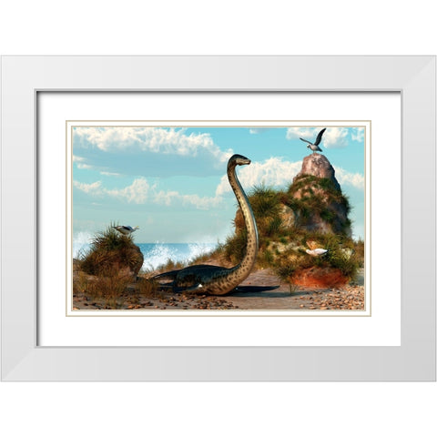 Sea Monster On The Beach White Modern Wood Framed Art Print with Double Matting by Eskridge, Daniel