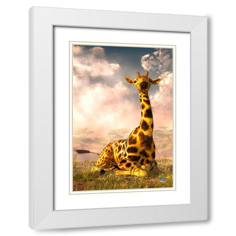 Sitting Giraffe White Modern Wood Framed Art Print with Double Matting by Eskridge, Daniel