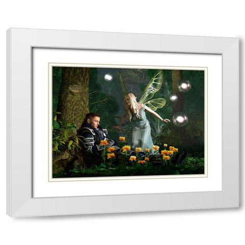 The Knight And The Faerie White Modern Wood Framed Art Print with Double Matting by Eskridge, Daniel