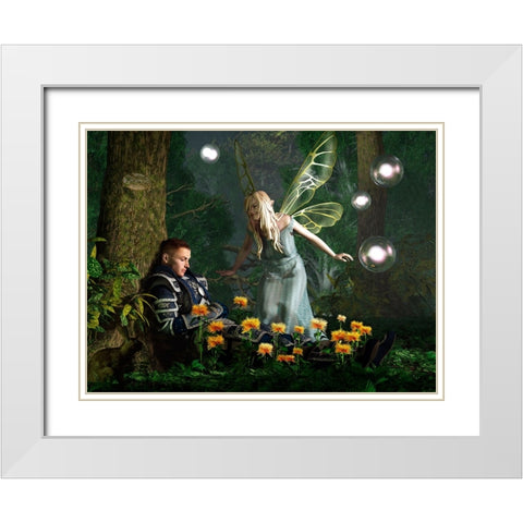 The Knight And The Faerie White Modern Wood Framed Art Print with Double Matting by Eskridge, Daniel