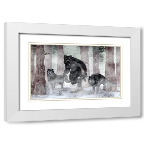 Werewolf And Wolves White Modern Wood Framed Art Print with Double Matting by Eskridge, Daniel