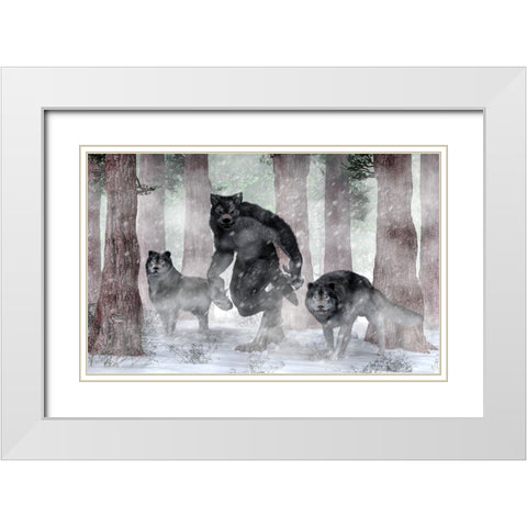 Werewolf And Wolves White Modern Wood Framed Art Print with Double Matting by Eskridge, Daniel