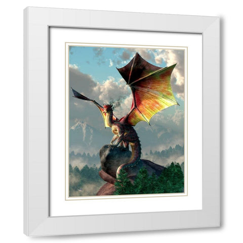 Yellow Winged Dragon White Modern Wood Framed Art Print with Double Matting by Eskridge, Daniel