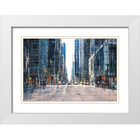 Street Scene NYC White Modern Wood Framed Art Print with Double Matting by Manlove, David