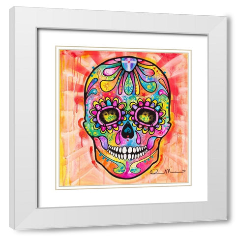Sugar Skull - Day of the Dead White Modern Wood Framed Art Print with Double Matting by Dean Russo Collection