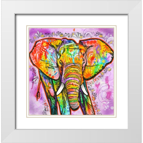 Elephant White Modern Wood Framed Art Print with Double Matting by Dean Russo Collection