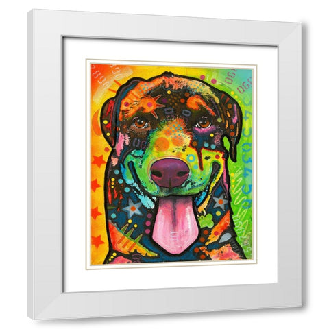 Rottie Pup White Modern Wood Framed Art Print with Double Matting by Dean Russo Collection