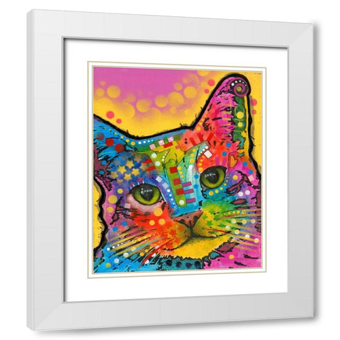 Tilt Cat White Modern Wood Framed Art Print with Double Matting by Dean Russo Collection