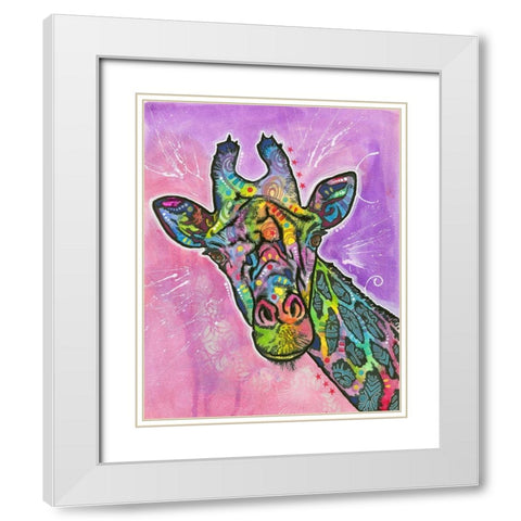 Giraffe White Modern Wood Framed Art Print with Double Matting by Dean Russo Collection