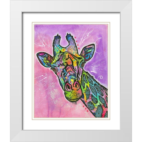 Giraffe White Modern Wood Framed Art Print with Double Matting by Dean Russo Collection