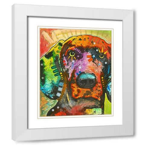 Gazing Puppy Love White Modern Wood Framed Art Print with Double Matting by Dean Russo Collection