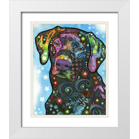 Blue Lab White Modern Wood Framed Art Print with Double Matting by Dean Russo Collection