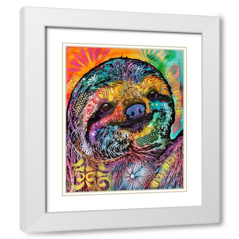 Sloth Smile White Modern Wood Framed Art Print with Double Matting by Dean Russo Collection