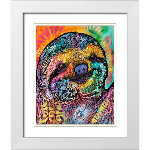 Sloth Smile White Modern Wood Framed Art Print with Double Matting by Dean Russo Collection
