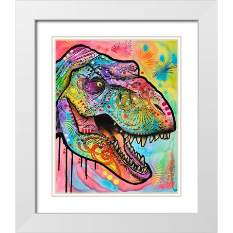 T Rex 1 White Modern Wood Framed Art Print with Double Matting by Dean Russo Collection