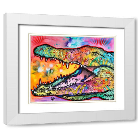 Alligator White Modern Wood Framed Art Print with Double Matting by Dean Russo Collection