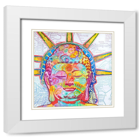 Buddha Liberty White Modern Wood Framed Art Print with Double Matting by Dean Russo Collection