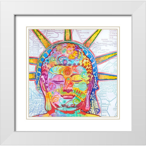 Buddha Liberty White Modern Wood Framed Art Print with Double Matting by Dean Russo Collection