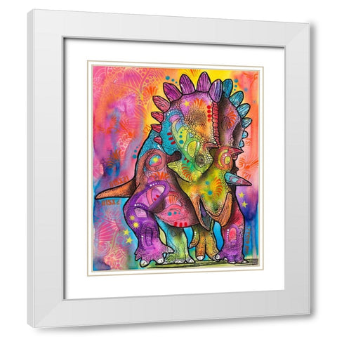Triceratops White Modern Wood Framed Art Print with Double Matting by Dean Russo Collection