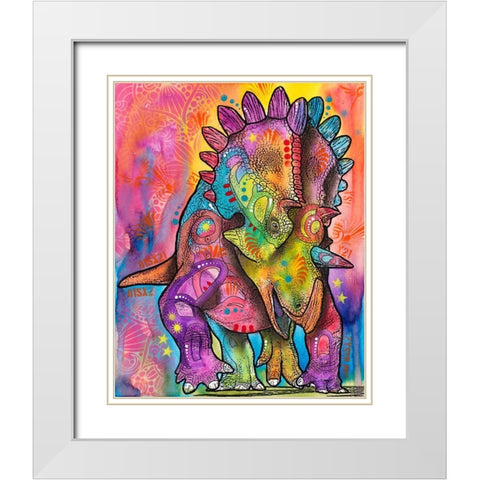 Triceratops White Modern Wood Framed Art Print with Double Matting by Dean Russo Collection