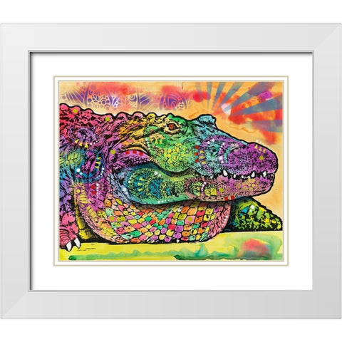 In a While Crocodile White Modern Wood Framed Art Print with Double Matting by Dean Russo Collection