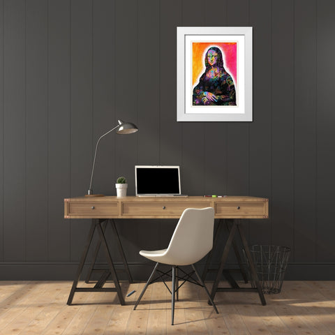 Mona Lisa Peaking White Modern Wood Framed Art Print with Double Matting by Dean Russo Collection