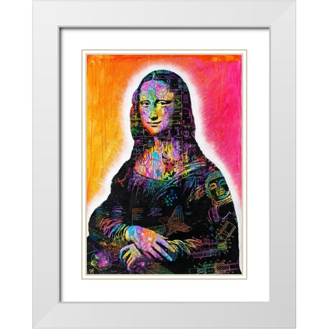 Mona Lisa Peaking White Modern Wood Framed Art Print with Double Matting by Dean Russo Collection