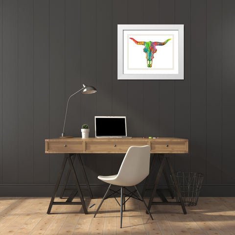 Longhorn White Modern Wood Framed Art Print with Double Matting by Dean Russo Collection