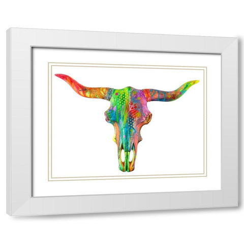 Longhorn White Modern Wood Framed Art Print with Double Matting by Dean Russo Collection